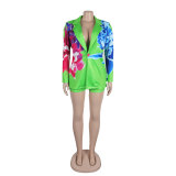 Sexy Plus size suit printed blazer shorts set