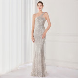 Luxury Sequin Slash shoulder Sleeveless Mermaid Plus Size Formal Party Evening Dress