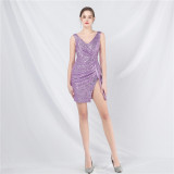 luxury sleeveless v-neck sequin short Party dresses