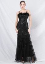 luxury feather mesh sequined long evening dress luxury feather mesh sequined long evening dress