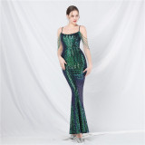 luxury sequins beaded long evening dress