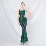 strap feather sequin evening dress luxury Formal Party gown
