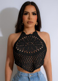 Lace-Up Halter Neck crocheted Tank vacation beach top