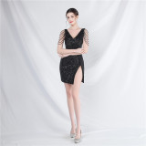 Elegant luxury sequin v-neck Short Party Dresses