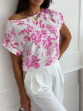 Women Summer Printed Round Neck Loose Shirt