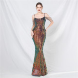 luxury sequins beaded long evening dress