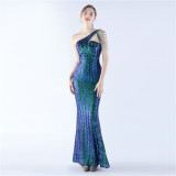 Luxury Sequin Slash shoulder Mermaid Plus Size Formal Party Evening Dress