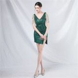 Elegant luxury sequin v-neck Short Party Dresses