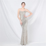 luxury sequins beaded long evening dress