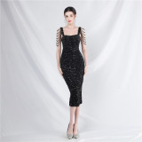 luxury elegant beaded sequin slim evening dress