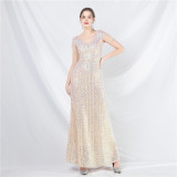 luxury beaded sequins long A-line evening dress