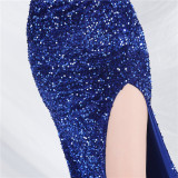 Luxury strap sequined long evening gown