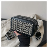 Popular Bags Fashion Rivets Trendy Women's Wide Shoulder Strap Crossbody Square Bag