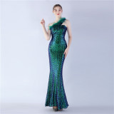 Luxury Sequin Slash shoulder Sleeveless Mermaid Plus Size Formal Party Evening Dress