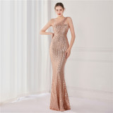Luxury Sequin Slash shoulder Sleeveless Mermaid Plus Size Formal Party Evening Dress