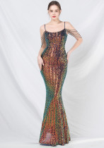 luxury sequins beaded long evening dress