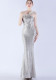 Luxury Sequin Slash shoulder Sleeveless Mermaid Plus Size Formal Party Evening Dress