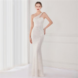 Luxury Sequin Slash shoulder Sleeveless Mermaid Plus Size Formal Party Evening Dress