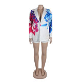 Sexy Plus size suit printed blazer shorts set
