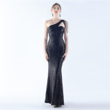 Luxury Sequin Slash shoulder Mermaid Plus Size Formal Party Evening Dress