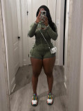 Women long sleeve Hood top and Rompers two piece set