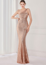 Luxury Sequin Slash shoulder Sleeveless Mermaid Plus Size Formal Party Evening Dress