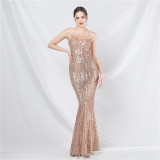 strap feather sequin evening dress luxury Formal Party gown