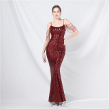 luxury sequins beaded long evening dress