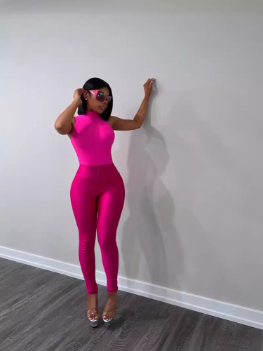 Multi-Color High-Waist Solid Color Zip Basic Tight Fitting Athletic Casual Pants