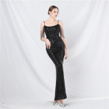 luxury sequins beaded long evening dress
