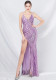 luxury beaded sequin mesh See-Through strap long evening dress