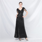 luxury beaded sequins long A-line evening dress