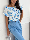 Women Summer Printed Round Neck Loose Shirt