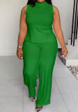 Summer Plus Size Women's Solid Color Casual Sleeveless two Pants Set