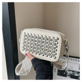 Popular Bags Fashion Rivets Trendy Women's Wide Shoulder Strap Crossbody Square Bag