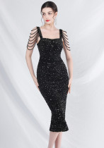 luxury elegant beaded sequin slim evening dress