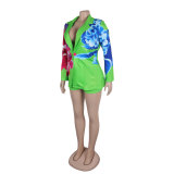 Sexy Plus size suit printed blazer shorts set