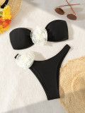 Women 3D Flower Bikini Strapless Sexy Swimwear Two Pieces