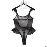 Women Ruffle Patchwork Mesh See-Through Backless Body Shaping Bodysuit Sexy Underwear