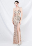 Women suspender strapless sequined evening dress