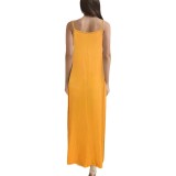 Women Summer Chic V neck suspender print Maxi Dress