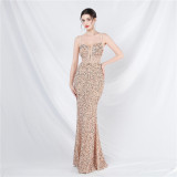 Women Palace Fishbone Vest Beaded Customized Strapless Evening Dress