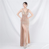 Women sequined ribbon evening dress