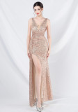 Women sequined ribbon evening dress