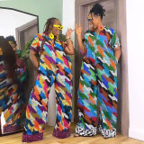 Sexy Printed Wide Leg Zip Loose Jumpsuit