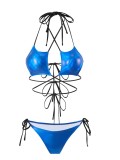 Sexy Shiny Drawstring Lace-Up Two Pieces Bikini Swimsuit