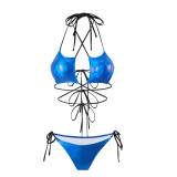 Sexy Shiny Drawstring Lace-Up Two Pieces Bikini Swimsuit