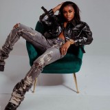 Women's Fitted High Waist Ripped Denim Pants High Stretch Jeans