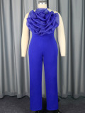 Women Sleeveless Strapless Mesh Flower Jumpsuits