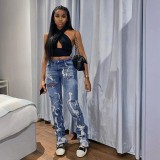 Women's Fitted High Waist Ripped Denim Pants High Stretch Jeans